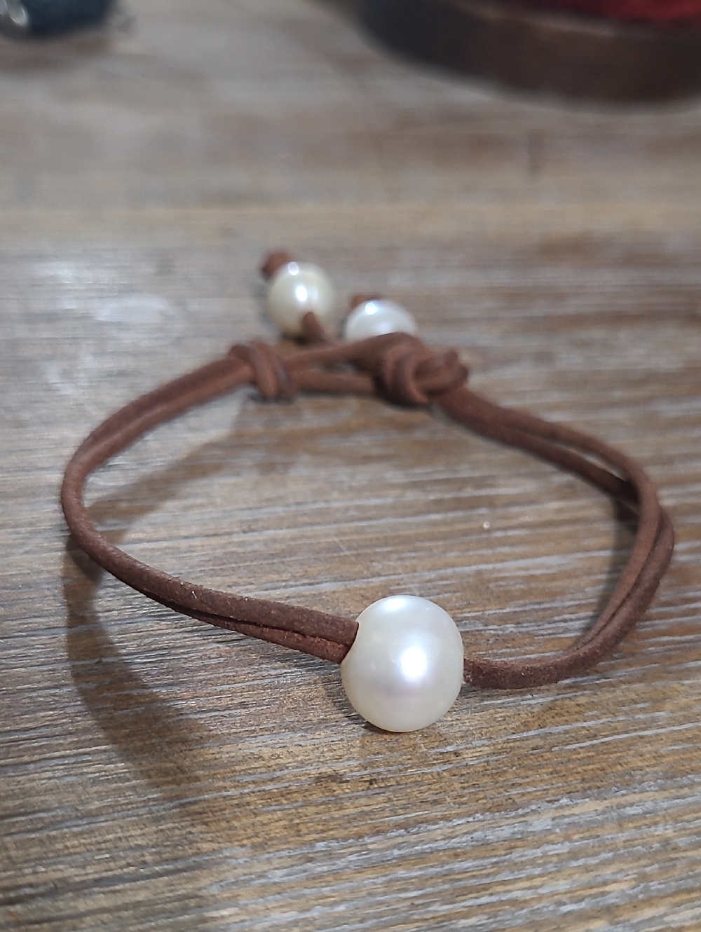 Freshwater Pearl Brown Leather Cord Bracelet